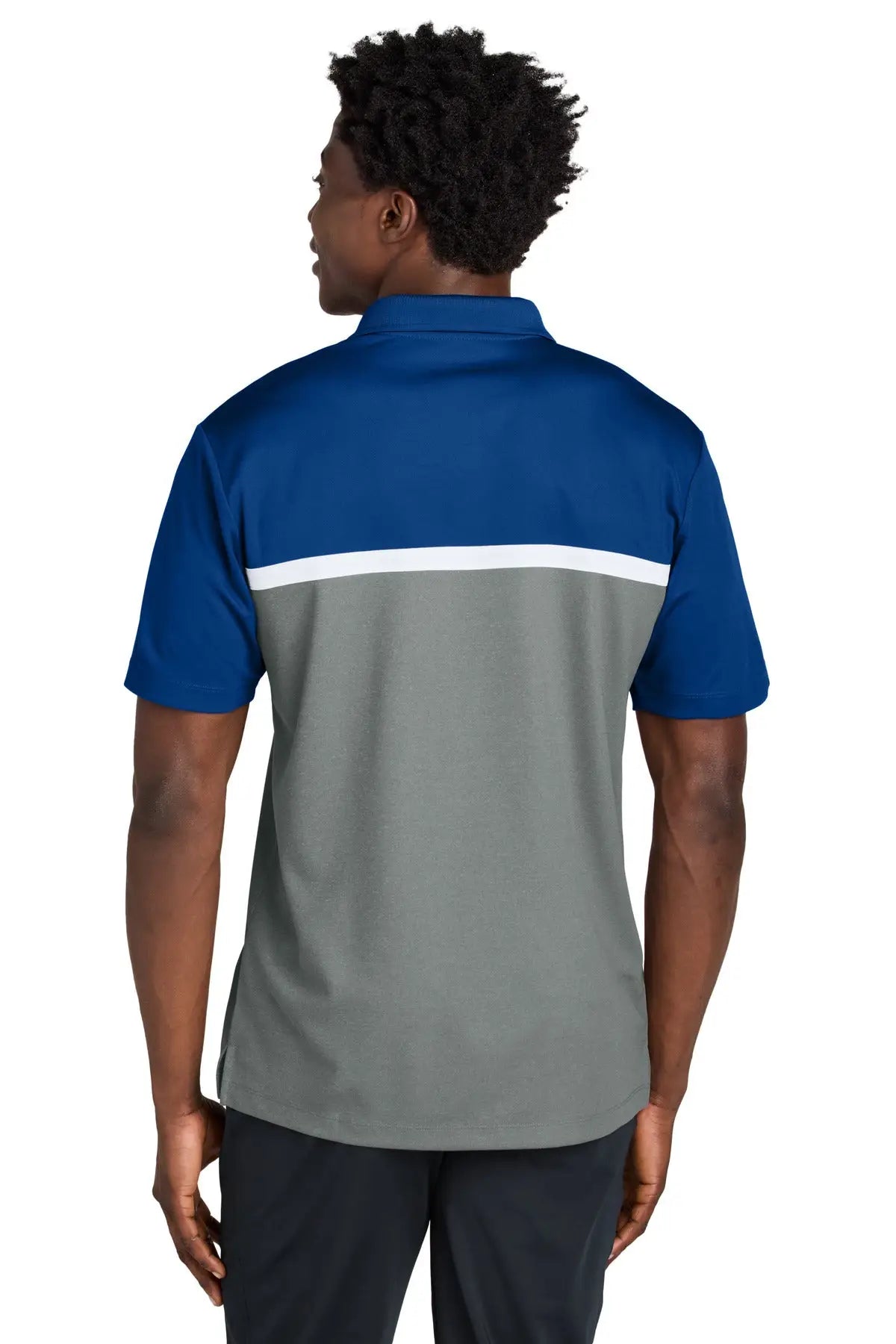 Sport-tek St741 Uv Micropique Colorblock Polo - True Royal Gray Concrete Heather White