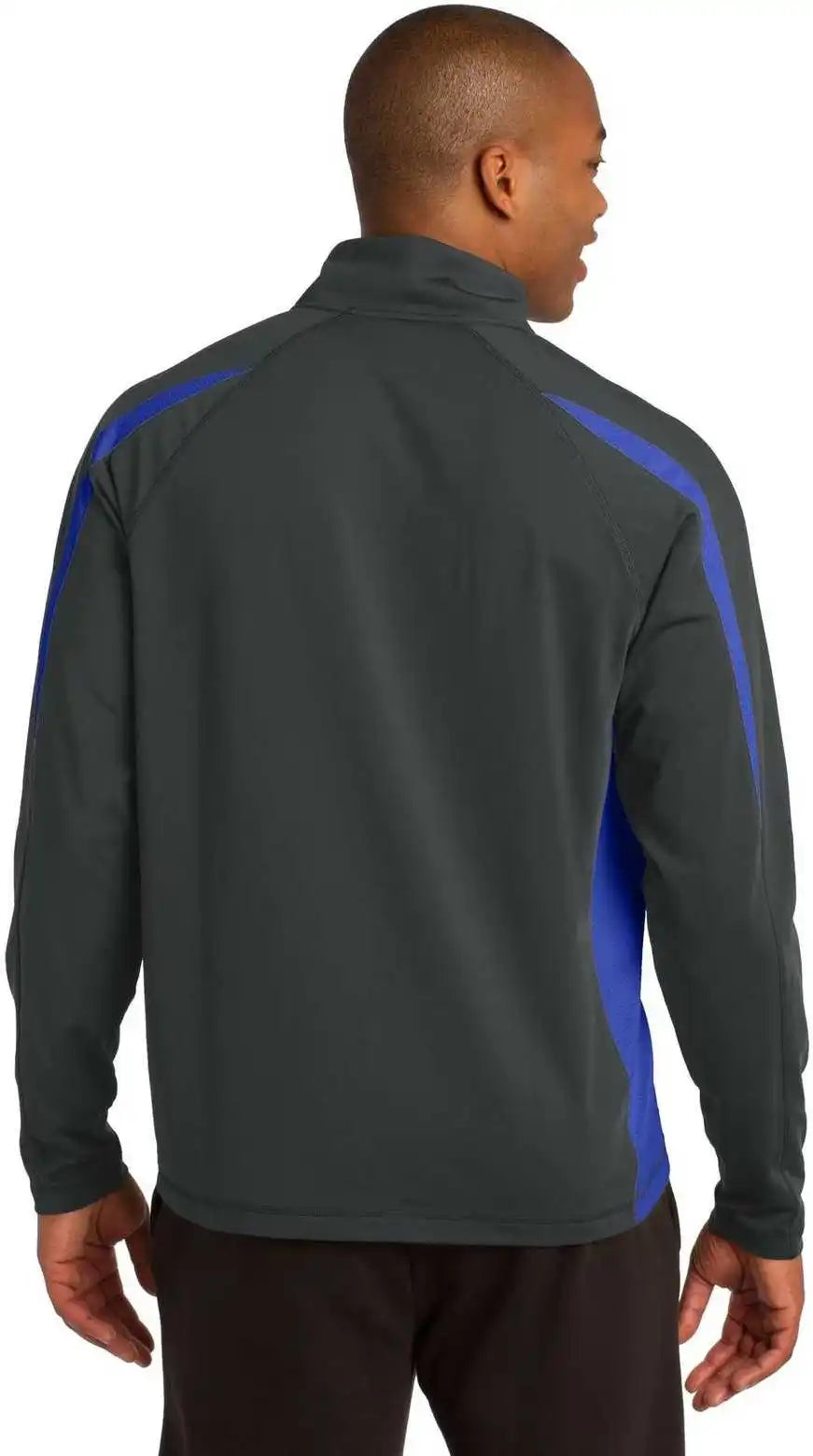 Sport-tek St851 Sport-wick Stretch 1/2-zip Colorblock Pullover - Charcoal Gray True Royal