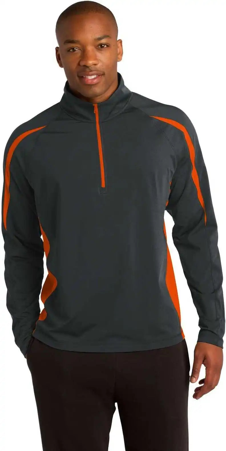 Sport-tek St851 Sport-wick Stretch 1/2-zip Colorblock Pullover - Charcoal Gray Deep Orange