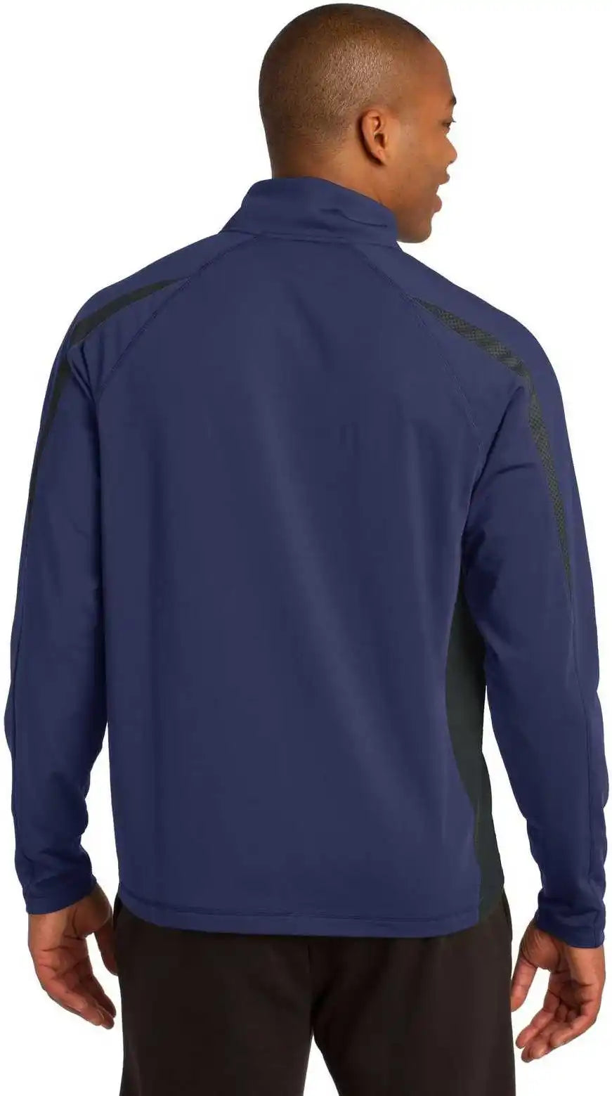 Sport-tek St851 Sport-wick Stretch 1/2-zip Colorblock Pullover - True Navy Charcoal Gray