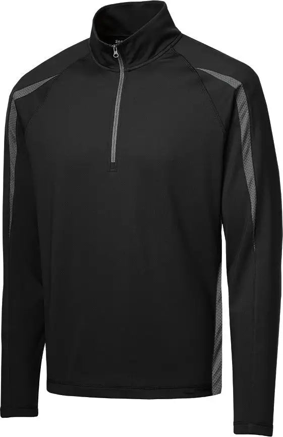 Sport-tek St851 Sport-wick Stretch 1/4-zip Colorblock Pullover - Black Charcoal Gray