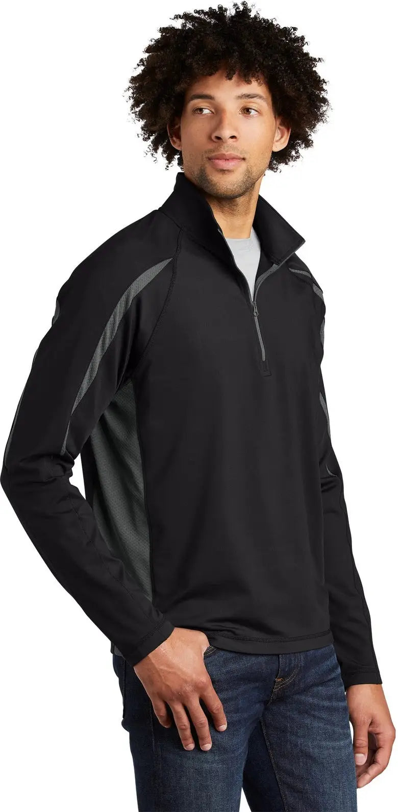 Sport-tek St851 Sport-wick Stretch 1/4-zip Colorblock Pullover - Black Charcoal Gray