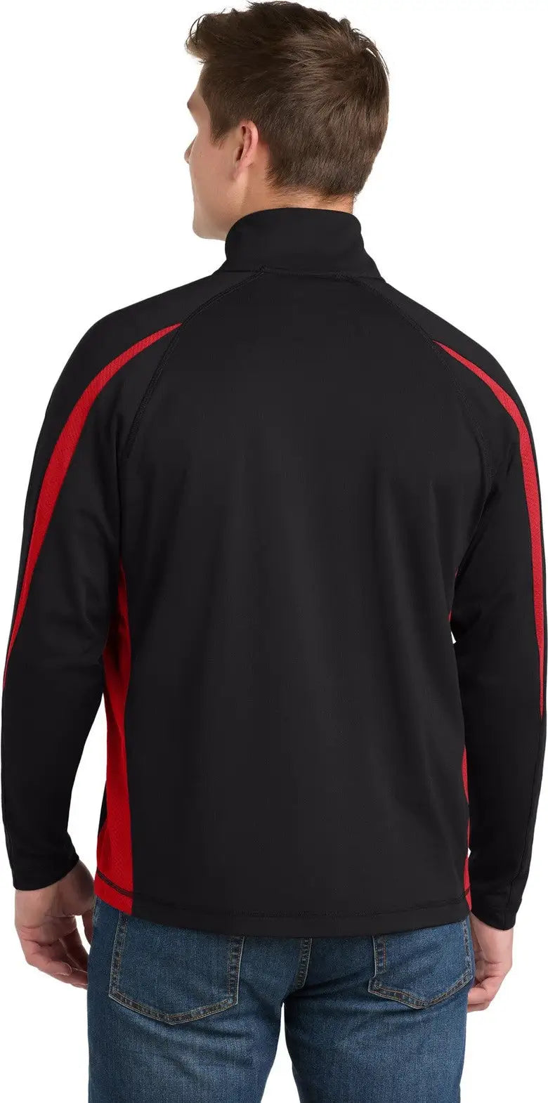 Sport-tek St851 Sport-wick Stretch 1/4-zip Colorblock Pullover - Black True Red
