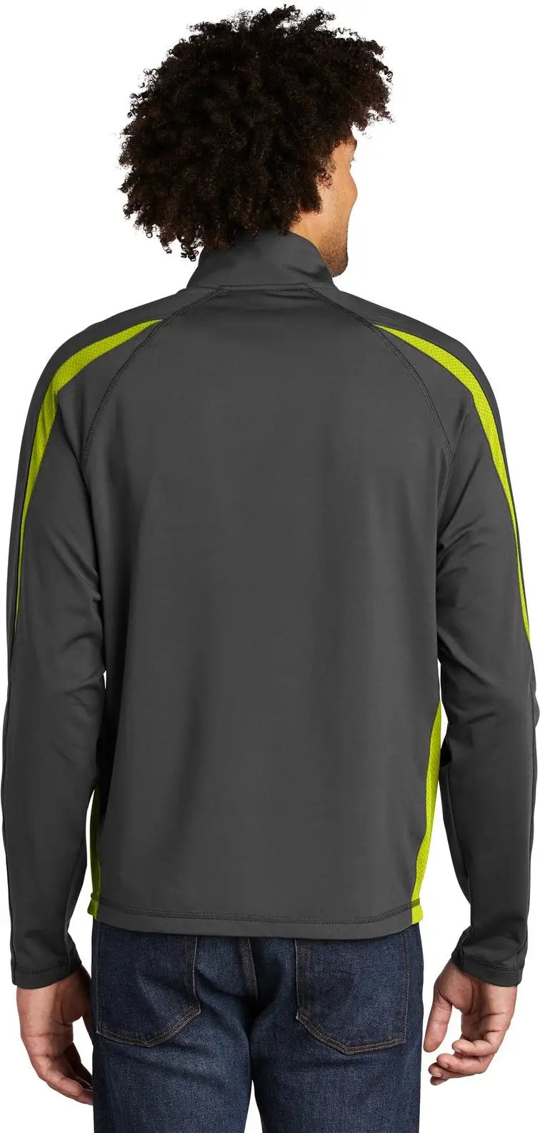Sport-tek St851 Sport-wick Stretch 1/4-zip Colorblock Pullover - Charcoal Gray Charge Green