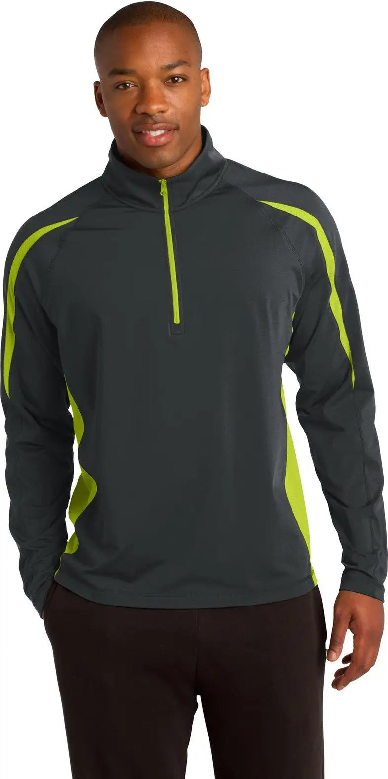 Sport-tek St851 Sport-wick Stretch 1/4-zip Colorblock Pullover - Charcoal Gray Charge Green - Gray/ / Adult Xs