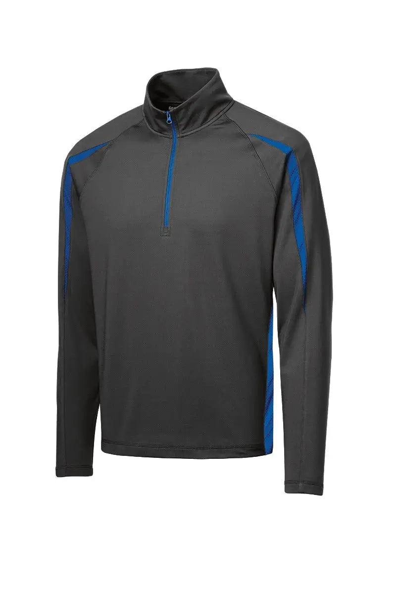 Sport-tek St851 Sport-wick Stretch 1/4-zip Colorblock Pullover - Charcoal Gray True Royal