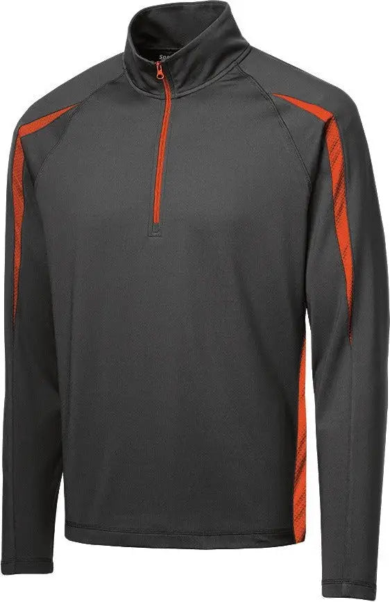 Sport-tek St851 Sport-wick Stretch 1/4-zip Colorblock Pullover - Charcoal Gray Deep Orange