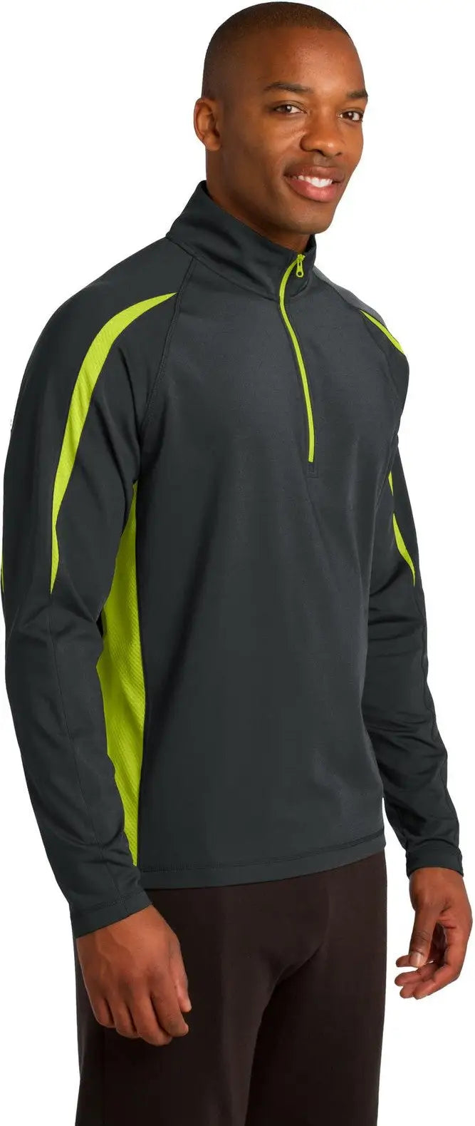Sport-tek St851 Sport-wick Stretch 1/4-zip Colorblock Pullover - Charcoal Gray Charge Green