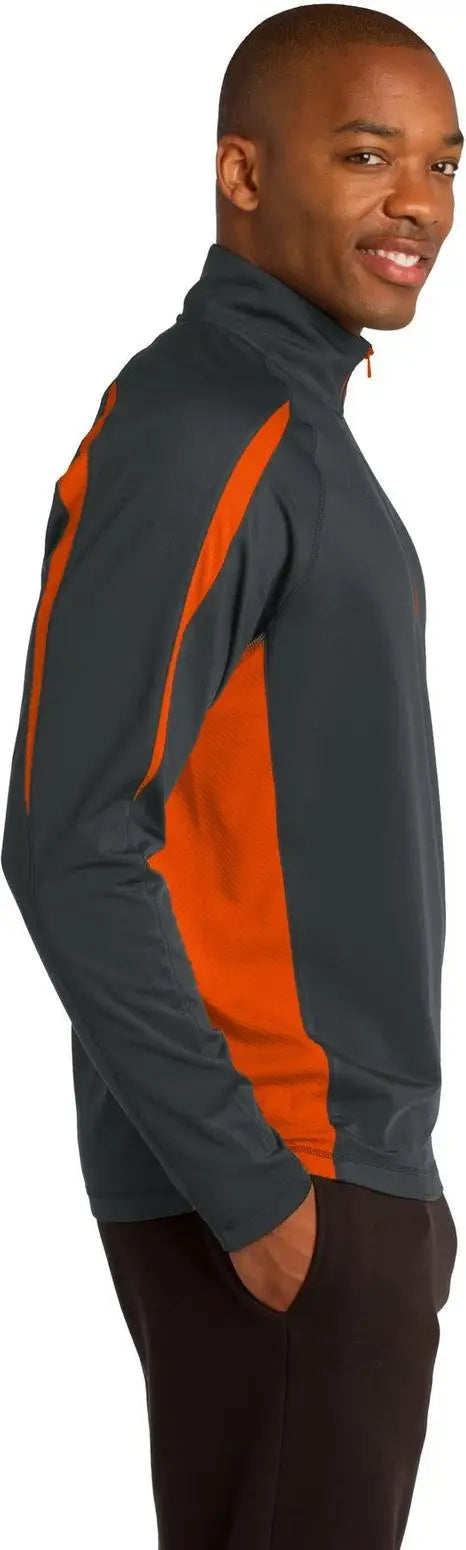 Sport-tek St851 Sport-wick Stretch 1/4-zip Colorblock Pullover - Charcoal Gray Deep Orange