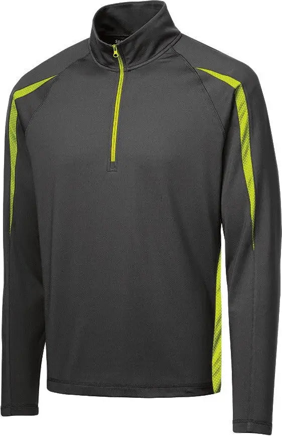 Sport-tek St851 Sport-wick Stretch 1/4-zip Colorblock Pullover - Charcoal Gray Charge Green