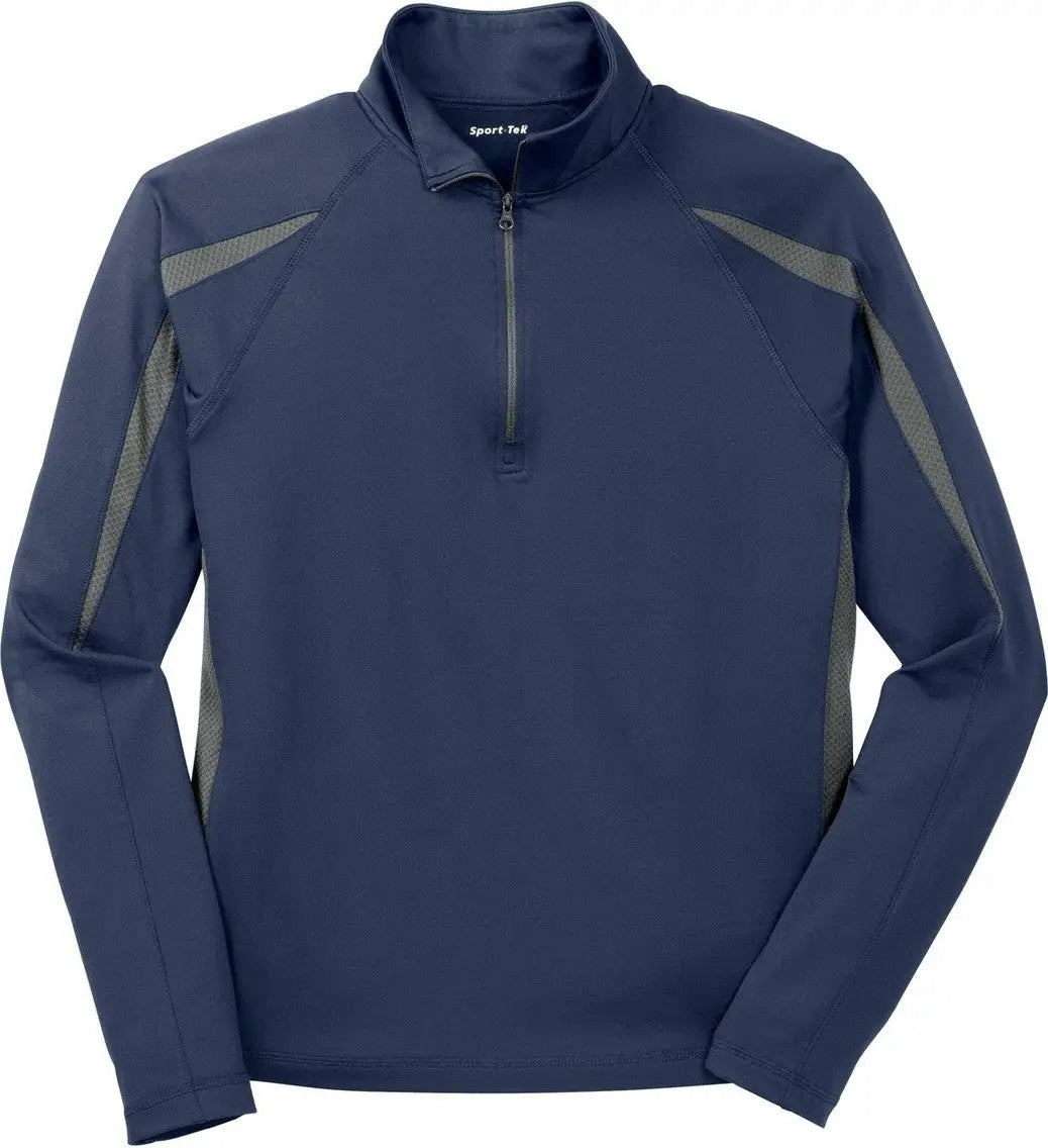 Sport-tek St851 Sport-wick Stretch 1/4-zip Colorblock Pullover - True Navy Charcoal Gray