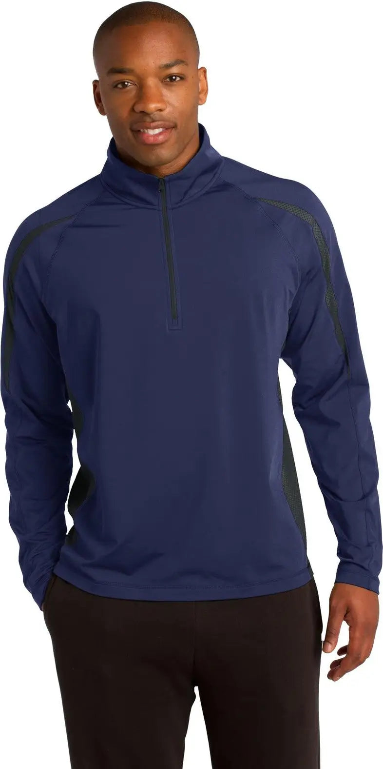 Sport-tek St851 Sport-wick Stretch 1/4-zip Colorblock Pullover - True Navy Charcoal Gray - Navy/ / Adult Xs