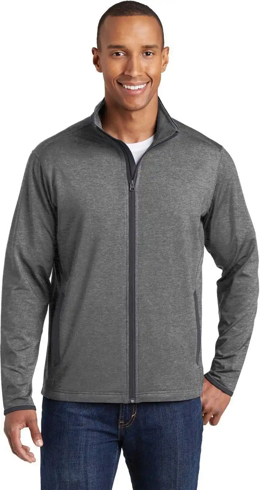 Sport Tek St853 Wick Stretch Contrast Full Zip Jacket Charcoal Gray Heather