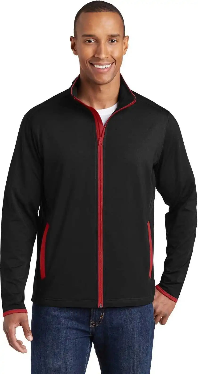 Sport-tek St853 Sport-wick Stretch Contrast Full-zip Jacket - Black True Red