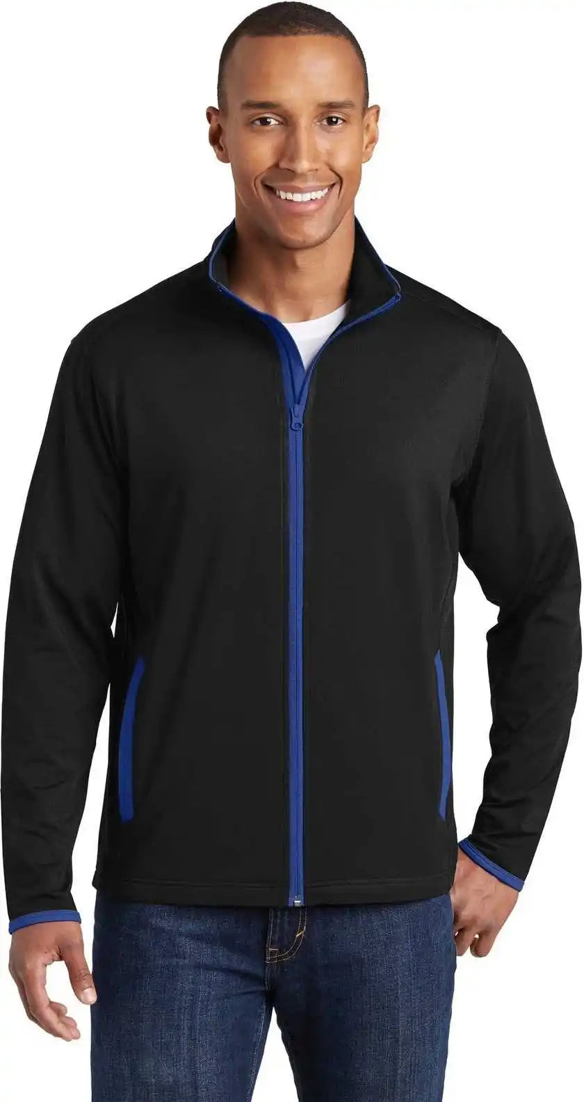 Sport-tek St853 Sport-wick Stretch Contrast Full-zip Jacket - Black True Royal