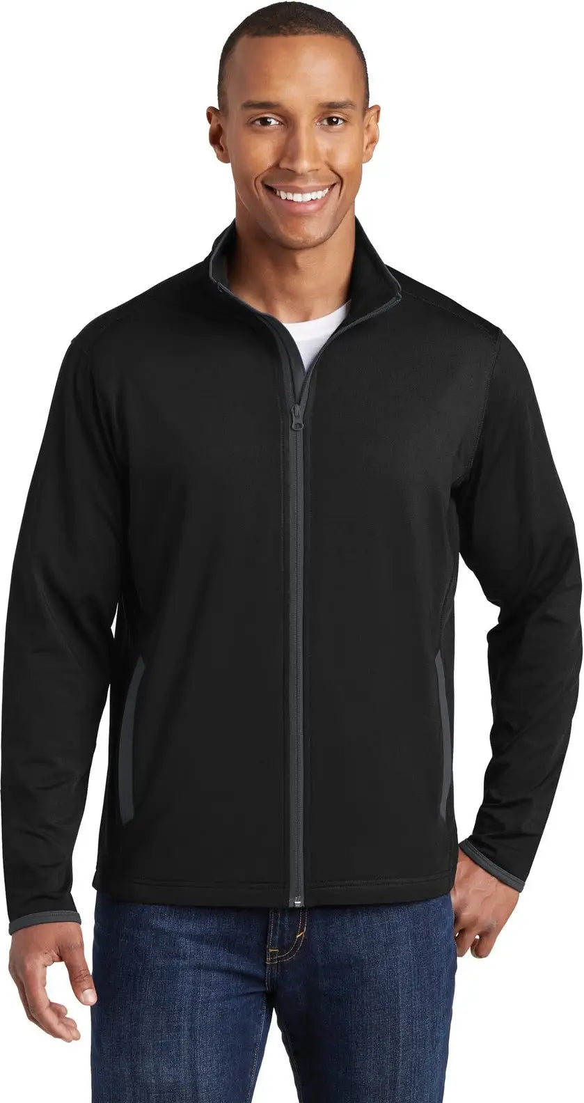 Sport-tek St853 Sport-wick Stretch Contrast Full-zip Jacket - Black Charcoal Gray - Black/ / Adult Xs