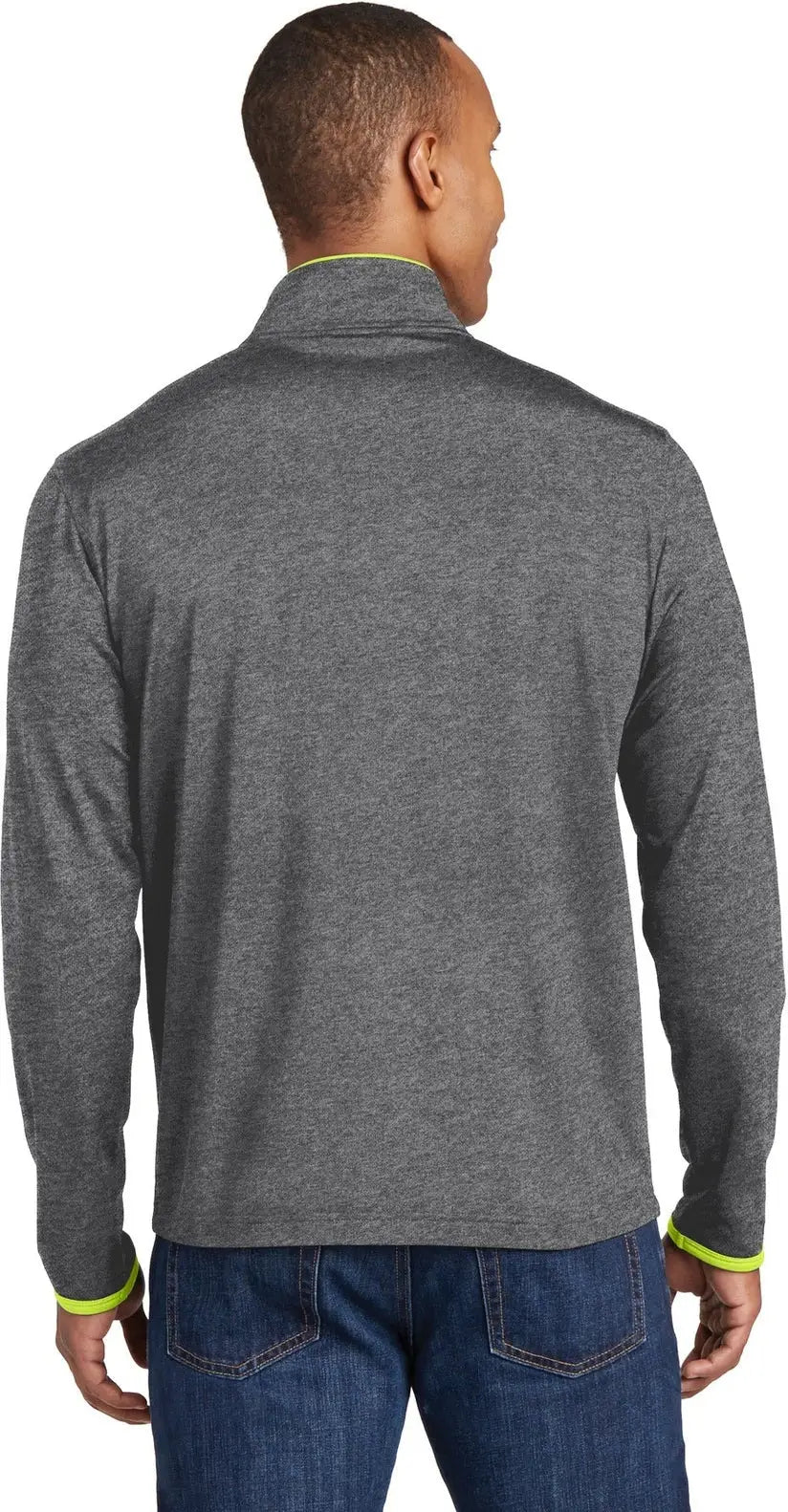 Sport-tek St853 Sport-wick Stretch Contrast Full-zip Jacket - Charcoal Gray Heather Charge Green