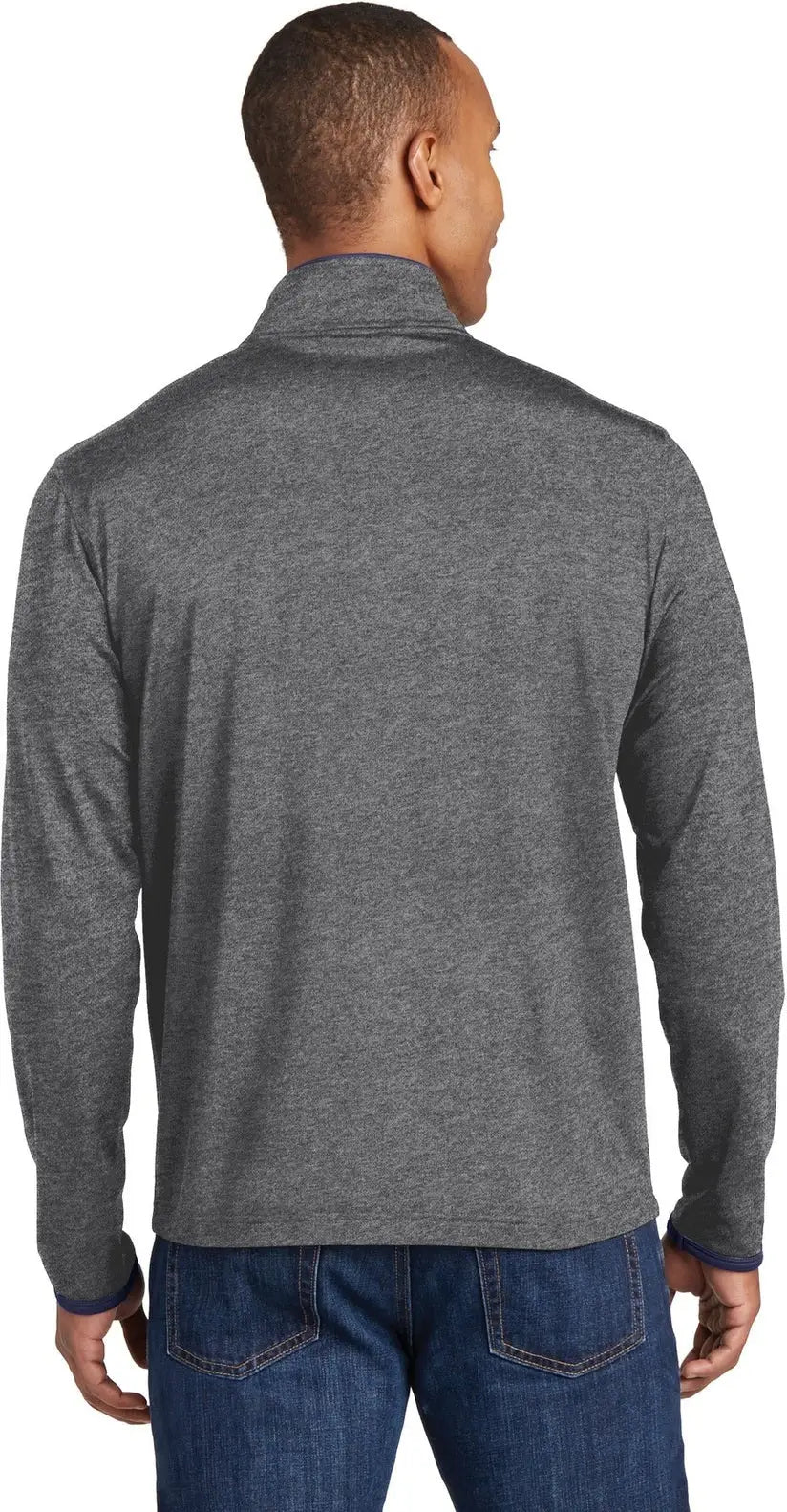 Sport-tek St853 Sport-wick Stretch Contrast Full-zip Jacket - Charcoal Gray Heather True Navy