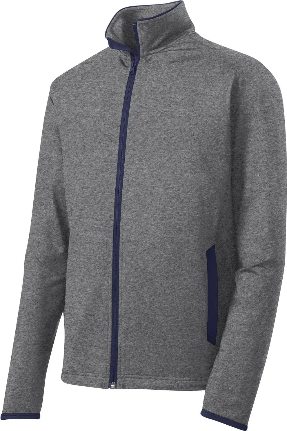 Sport-tek St853 Sport-wick Stretch Contrast Full-zip Jacket - Charcoal Gray Heather True Navy