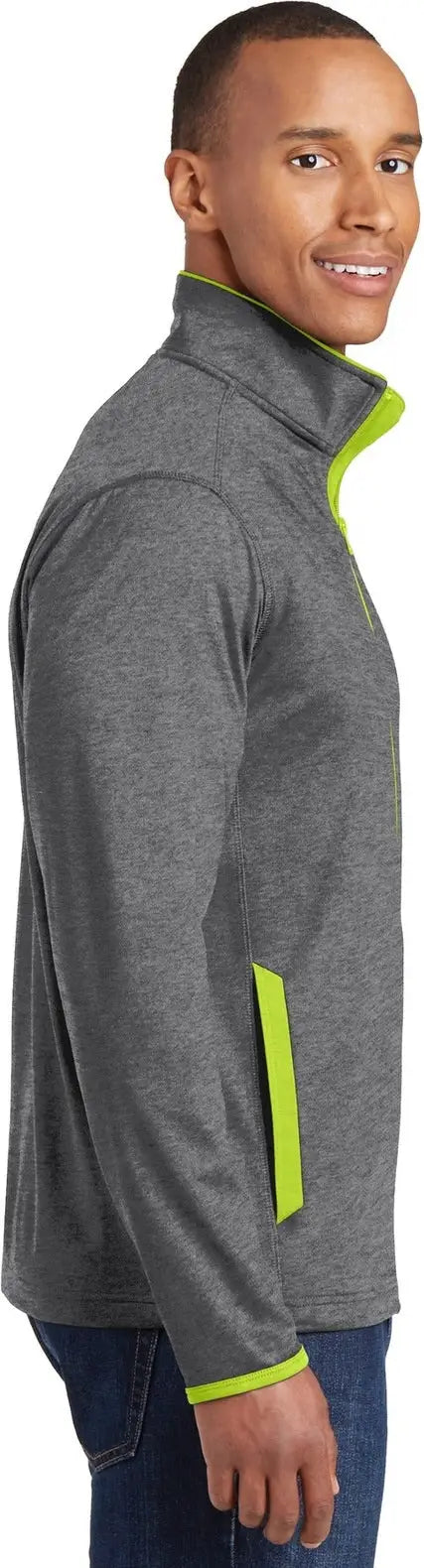 Sport-tek St853 Sport-wick Stretch Contrast Full-zip Jacket - Charcoal Gray Heather Charge Green