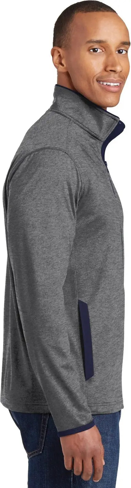 Sport-tek St853 Sport-wick Stretch Contrast Full-zip Jacket - Charcoal Gray Heather True Navy