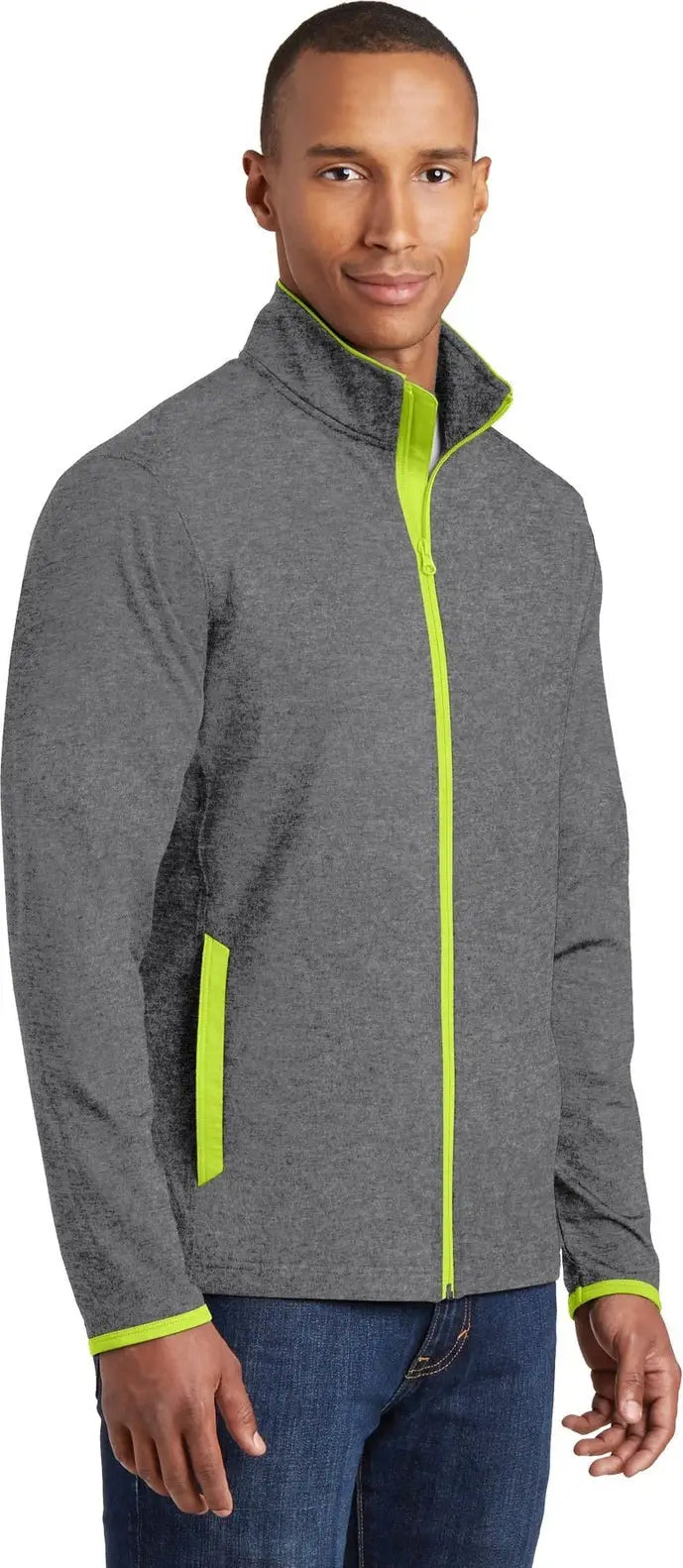 Sport-tek St853 Sport-wick Stretch Contrast Full-zip Jacket - Charcoal Gray Heather Charge Green
