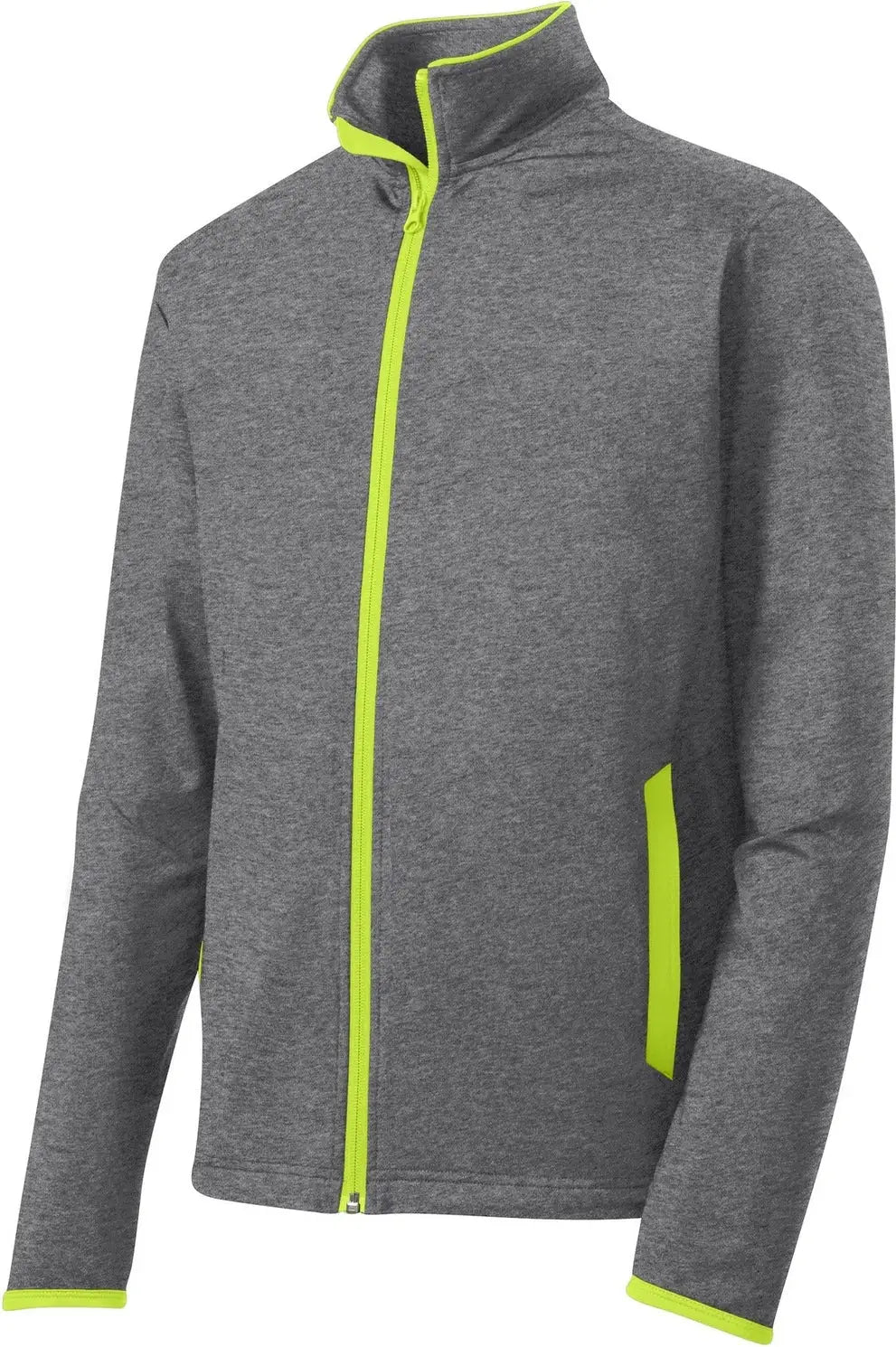Sport-tek St853 Sport-wick Stretch Contrast Full-zip Jacket - Charcoal Gray Heather Charge Green