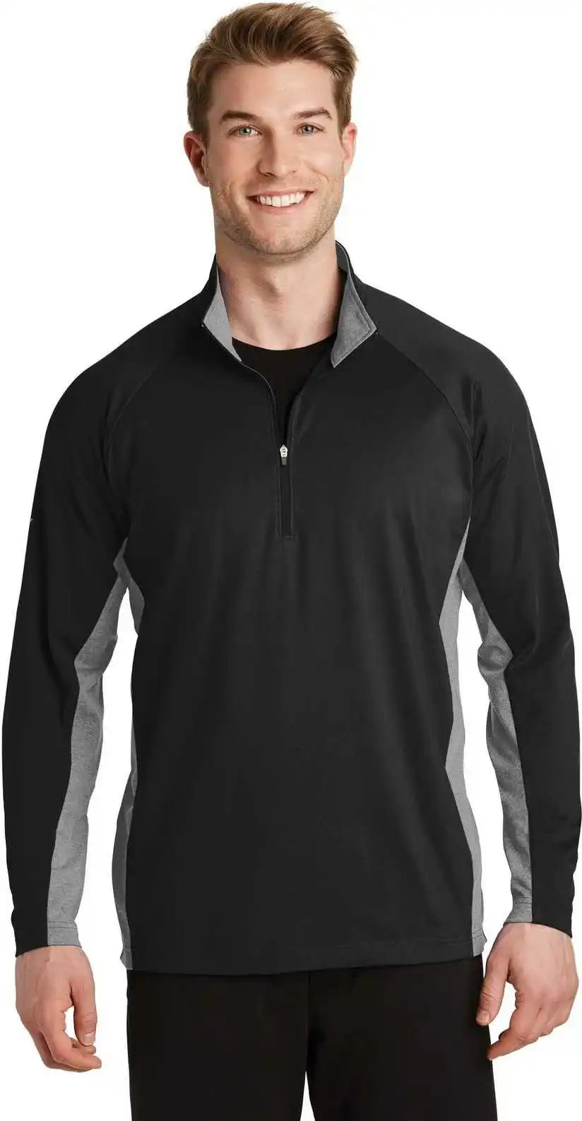 Sport-tek St854 Sport-wick Stretch Contrast 1/2-zip Pullover - Black Charcoal Gray Heather