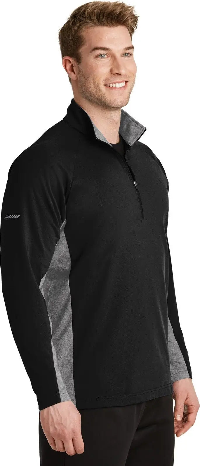 Sport-tek St854 Sport-wick Stretch Contrast 1/4-zip Pullover - Black Charcoal Gray Heather