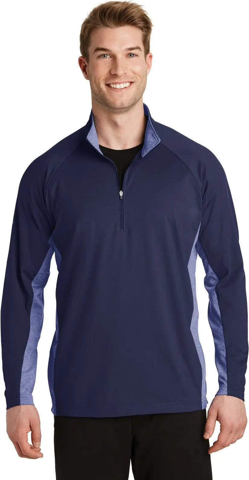 Sport-tek St854 Sport-wick Stretch Contrast 1/4-zip Pullover - True Navy Heather - Navy/ / Adult Xs