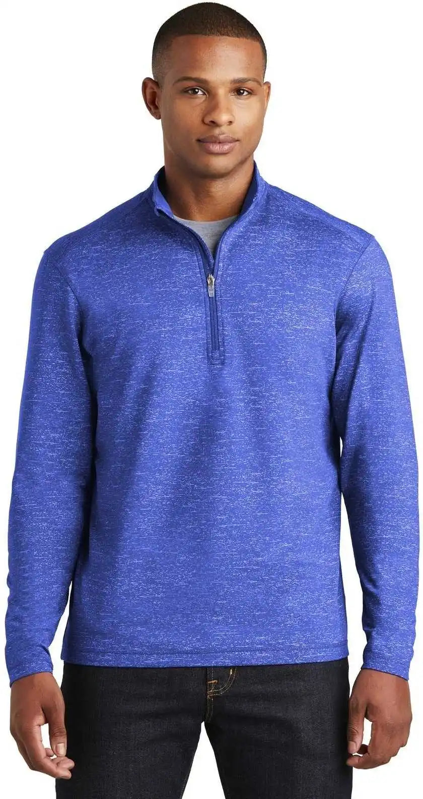 Sport-tek St855 Sport-wick Stretch Reflective Heather 1/2-zip Pullover - True Royal