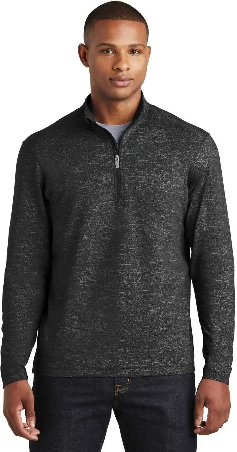 Sport-tek St855 Sport-wick Stretch Reflective Heather 1/2-zip Pullover - Black