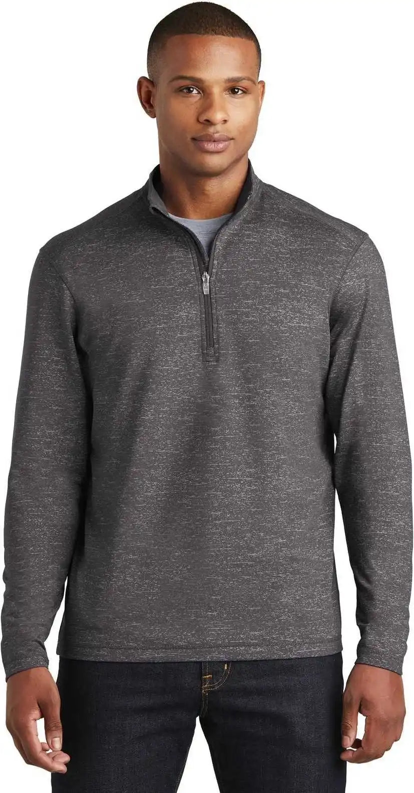Sport-tek St855 Sport-wick Stretch Reflective Heather 1/2-zip Pullover - Charcoal Gray