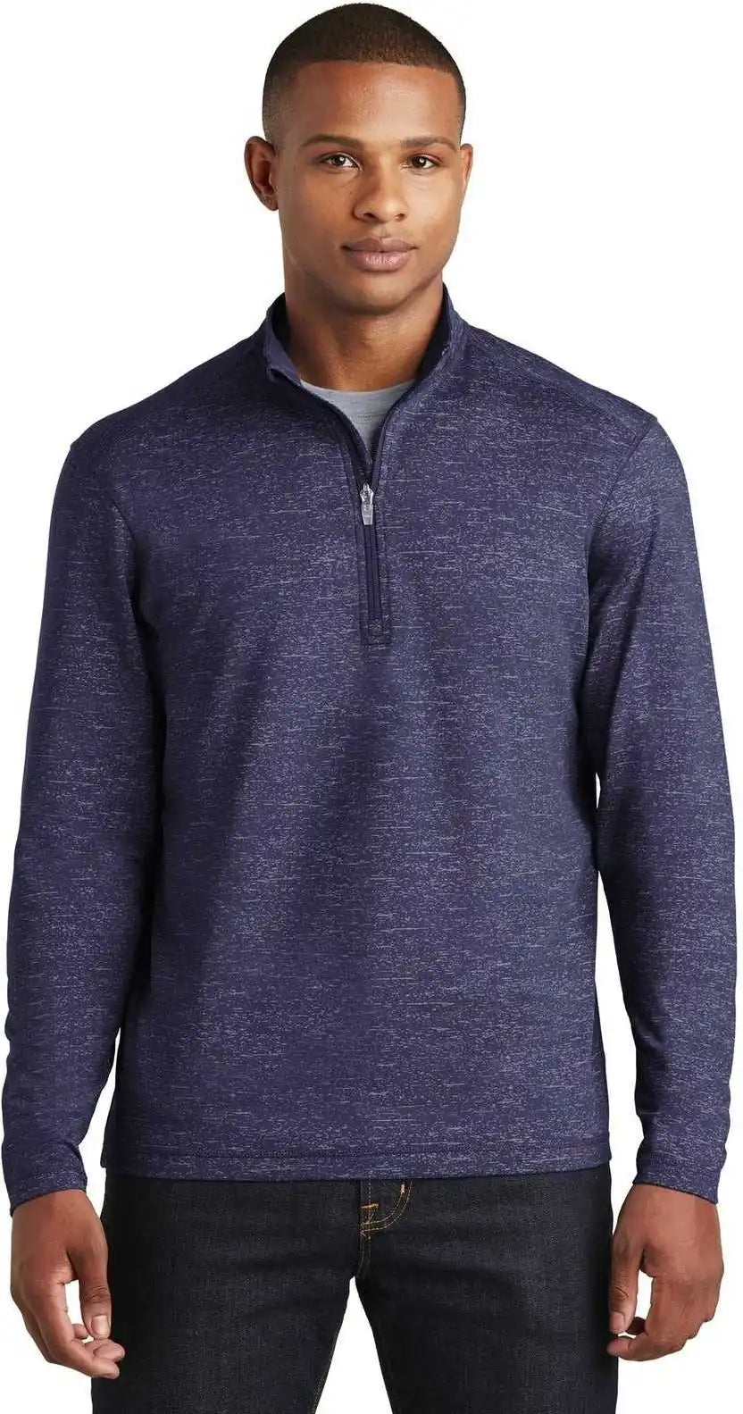 Sport-tek St855 Sport-wick Stretch Reflective Heather 1/2-zip Pullover - True Navy