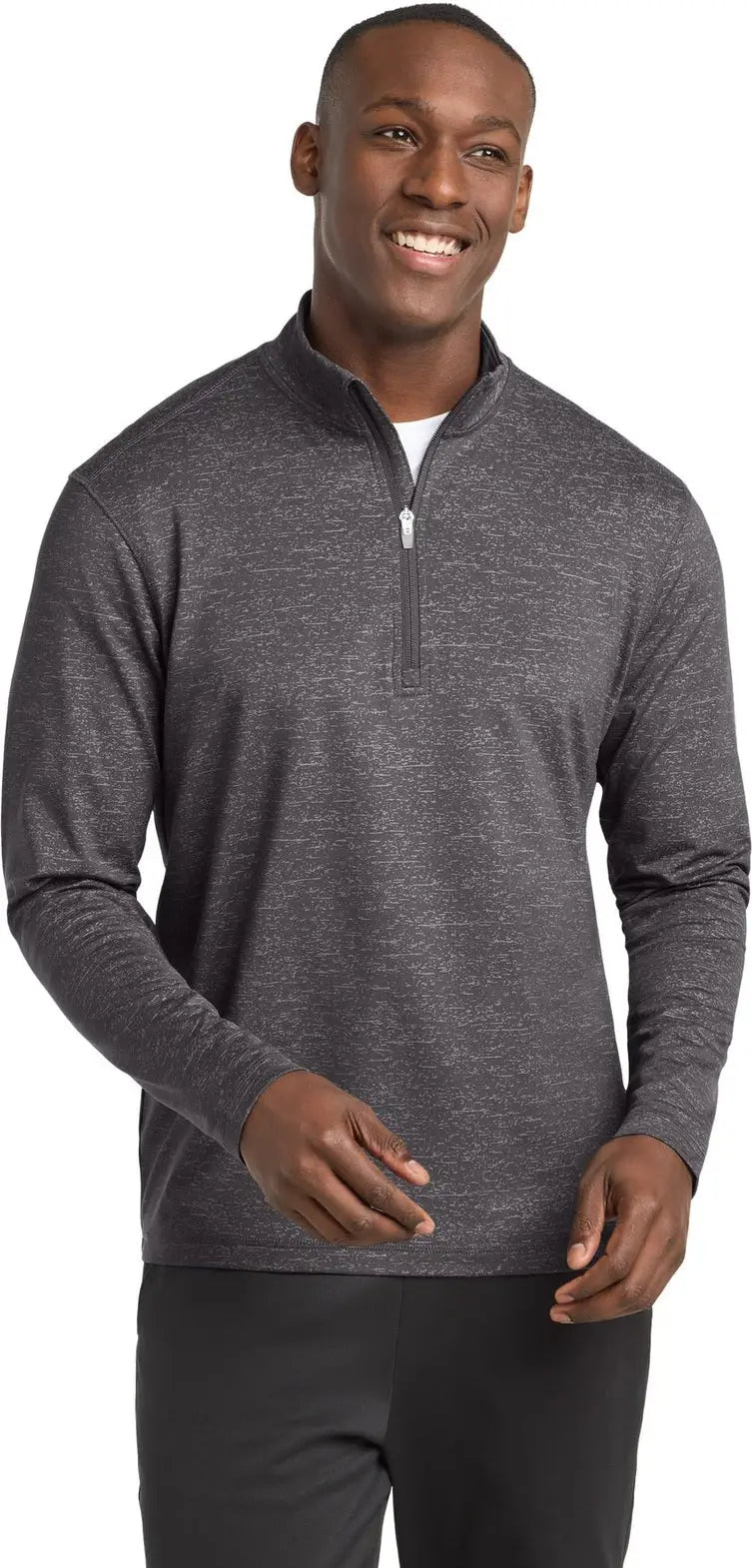 Sport-tek St855 Sport-wick Stretch Reflective Heather 1/2-zip Pullover - Charcoal Gray - Adult Xs