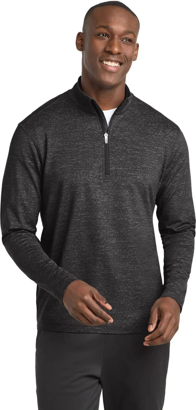 Sport-tek St855 Sport-wick Stretch Reflective Heather 1/2-zip Pullover - Black - Adult Xs