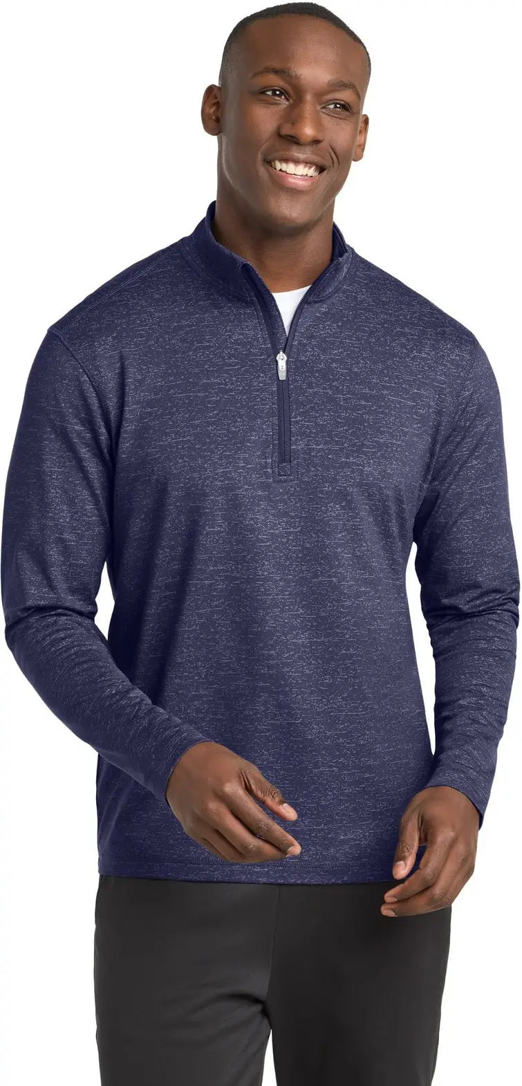 Sport-tek St855 Sport-wick Stretch Reflective Heather 1/2-zip Pullover - True Navy - Adult Xs