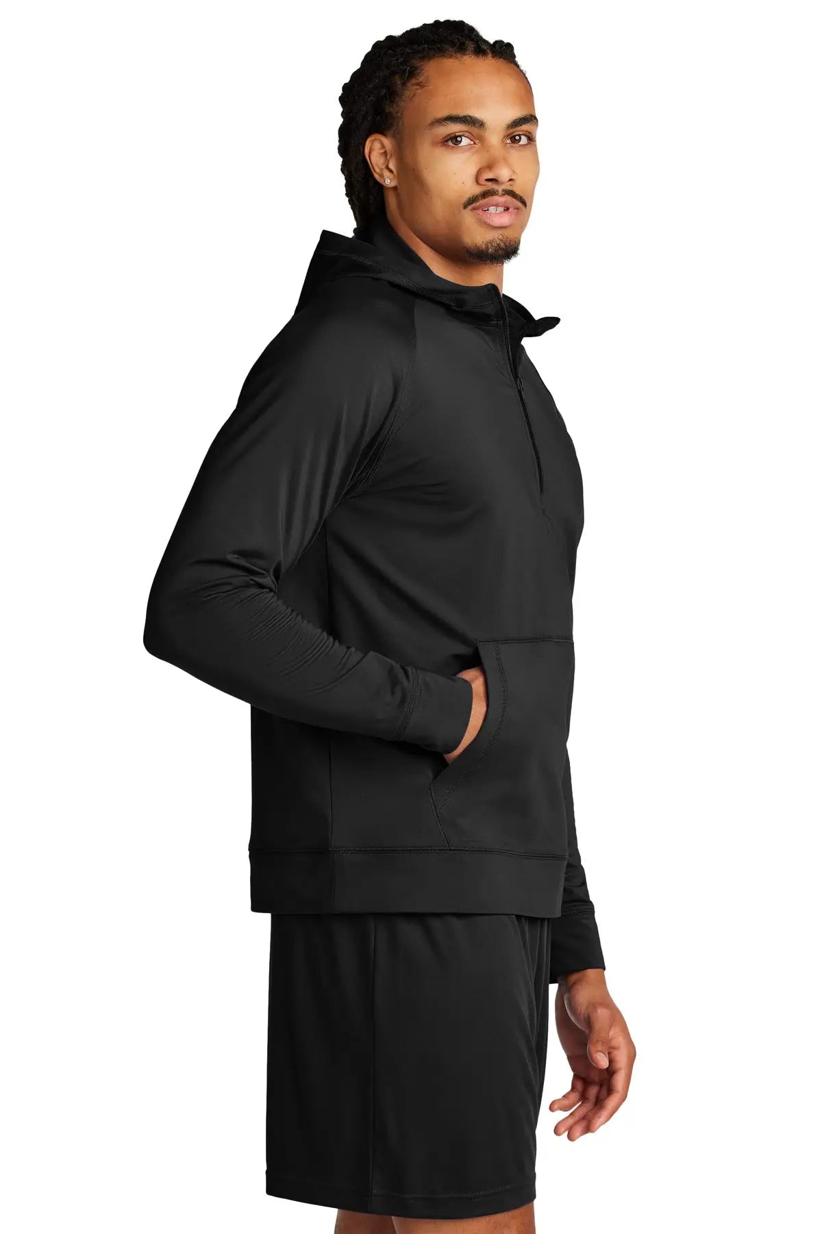 Sport-tek St856 Sport-wick Stretch 1/2-zip Hoodie - Black
