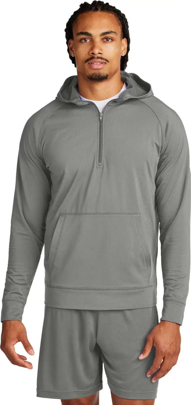 Sport-tek St856 Sport-wick Stretch 1/2-zip Hoodie - Charcoal Gray - Adult Xs