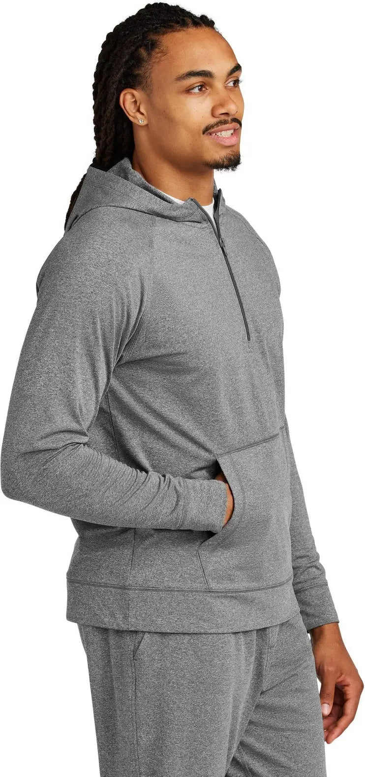 Sport-tek St856 Sport-wick Stretch 1/2-zip Hoodie - Charcoal Gray Heather