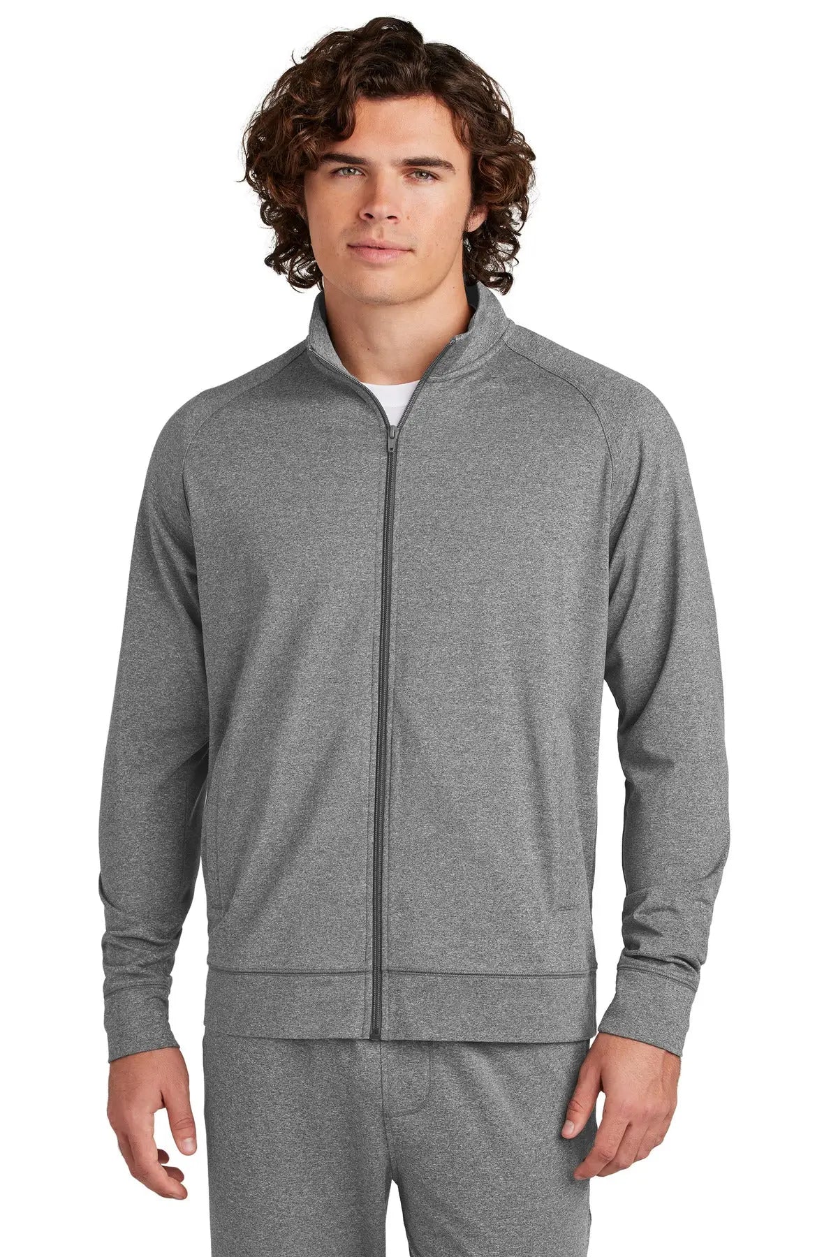 Sport-tek St857 Sport-wick Stretch Full-zip Cadet Jacket - Charcoal Gray Heather - Adult Xs