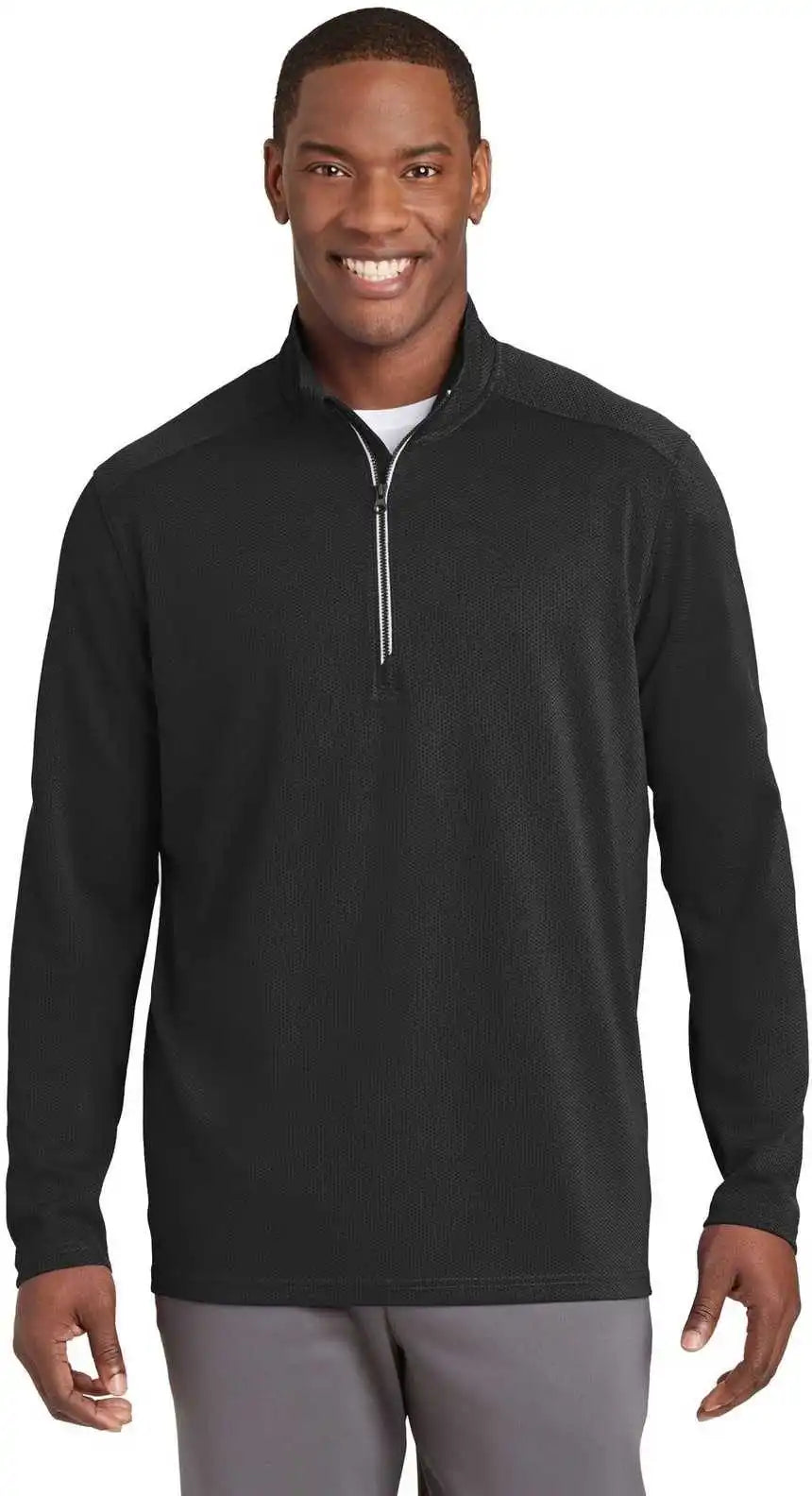 Sport Tek St860 Wick Textured 1/4 Zip Pullover Black