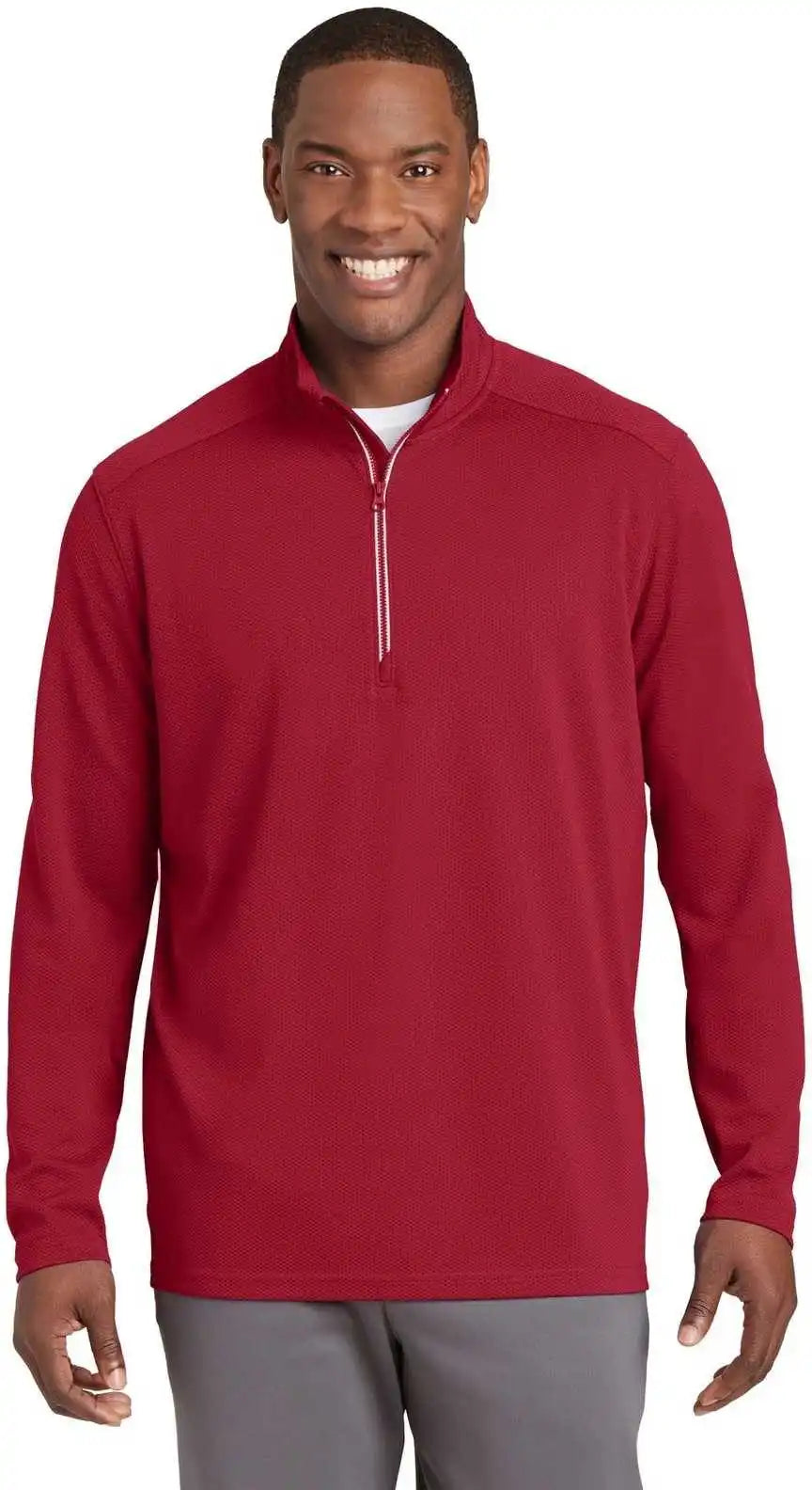 Sport Tek St860 Wick Textured 1/4 Zip Pullover Deep Red