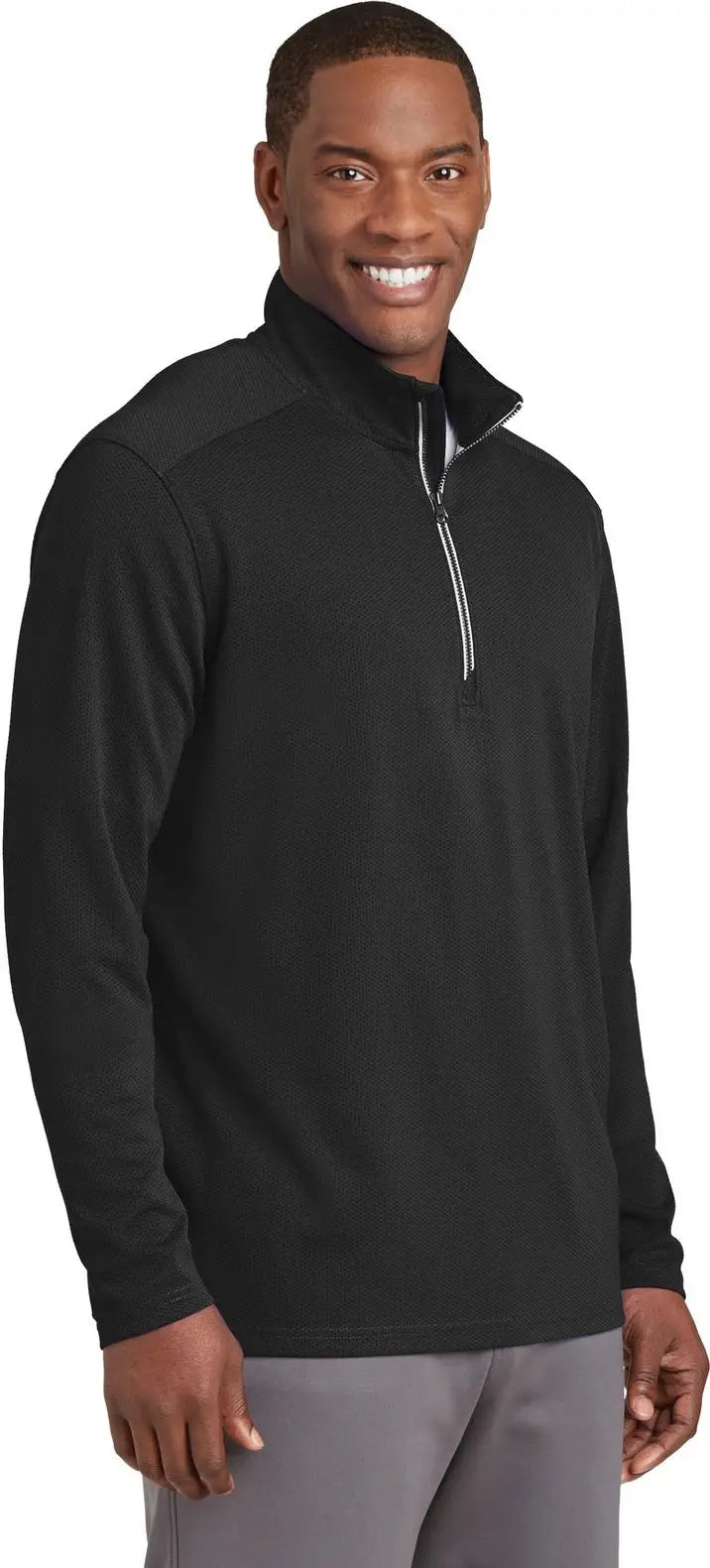 Sport-tek St860 Sport-wick Textured 1/4-zip Pullover - Black