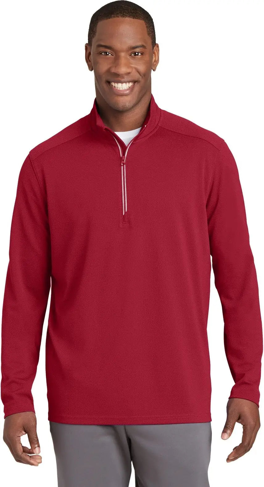 Sport-tek St860 Sport-wick Textured 1/4-zip Pullover - Deep Red - Adult Xs