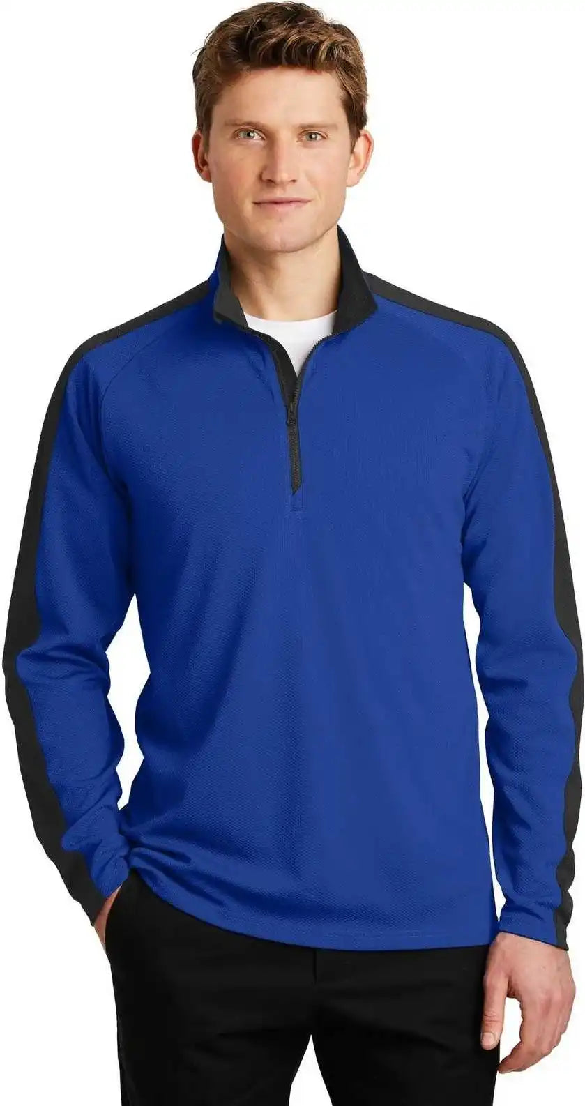 Sport-tek St861 Sport-wick Textured Colorblock 1/4-zip Pullover - True Royal Black