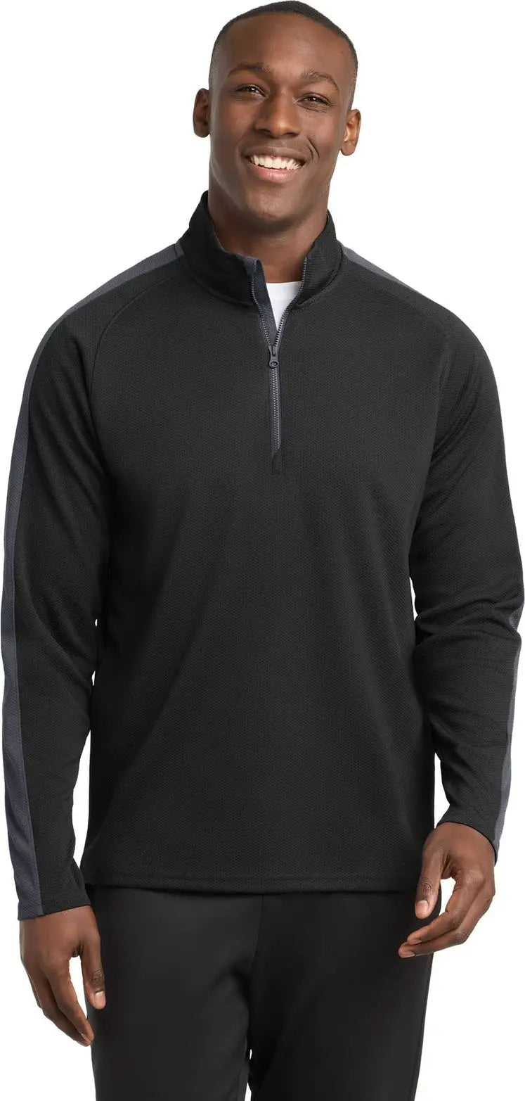 Sport-tek St861 Sport-wick Textured Colorblock 1/4-zip Pullover - Black Iron Gray - Black/ / Adult Xs