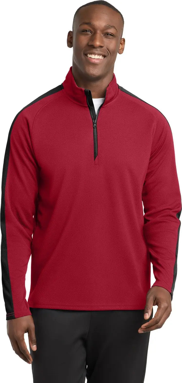 Sport-tek St861 Sport-wick Textured Colorblock 1/4-zip Pullover - Deep Red Black - Red/ / Adult Xs