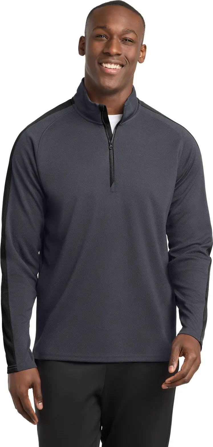 Sport-tek St861 Sport-wick Textured Colorblock 1/4-zip Pullover - Iron Gray Black - Gray/ / Adult Xs
