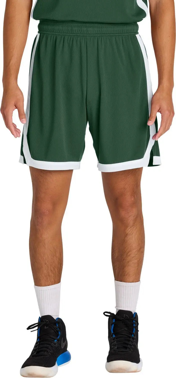 Sport-tek St901 Rival Basketball 7’’short - Forest Green White - Green/ / Adult Xs